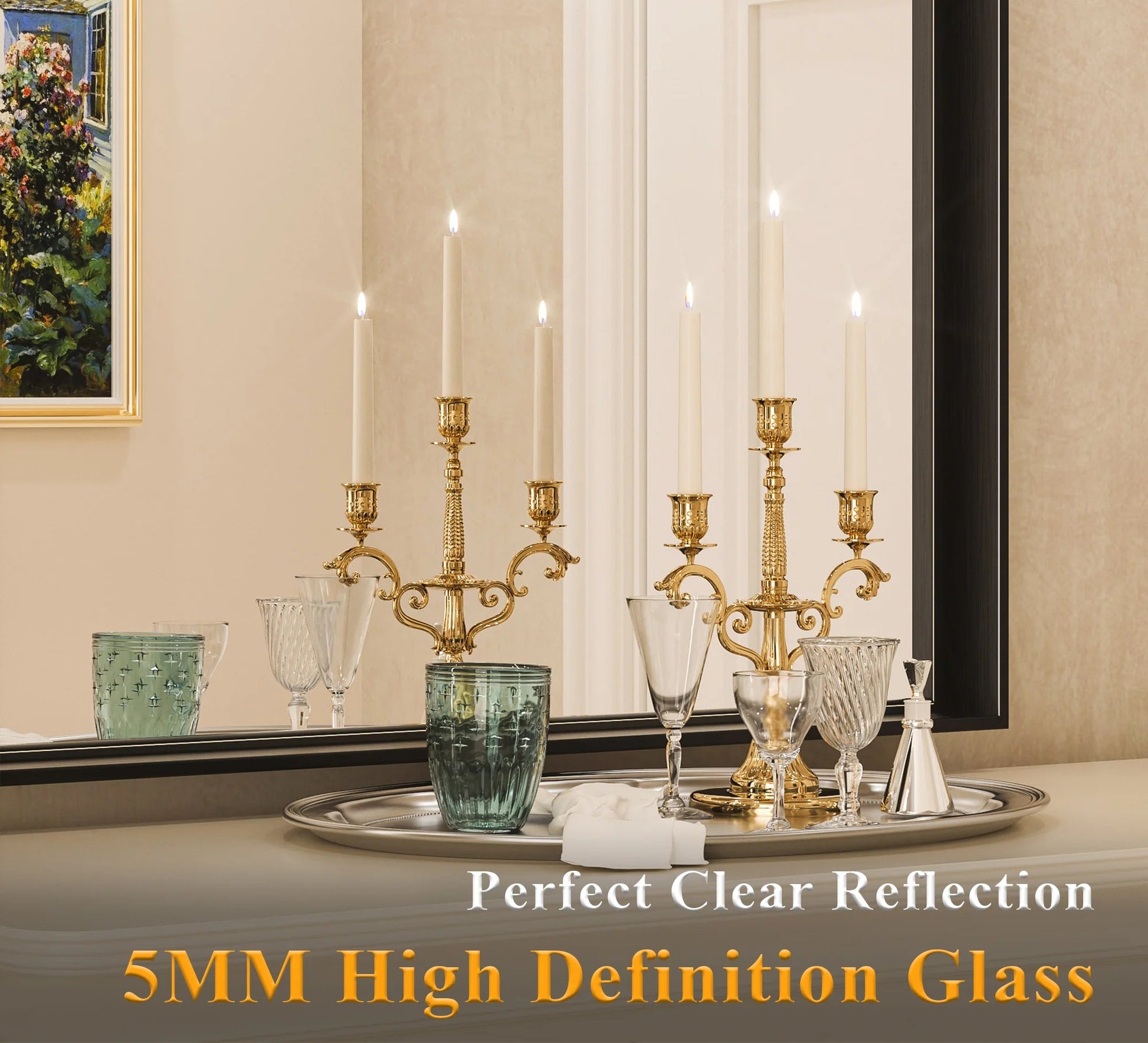Black Hard Corner Metal Frame Mirror – Rectangular Wall Mirror with Shatterproof Copper-Free Glass - Vertical or Horizontal Mount - Lumens Depot