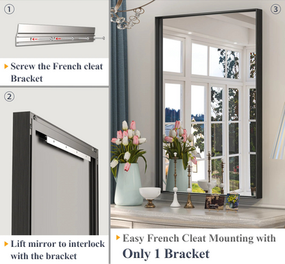 Black Hard Corner Metal Frame Mirror – Rectangular Wall Mirror with Shatterproof Copper-Free Glass - Vertical or Horizontal Mount - Lumens Depot