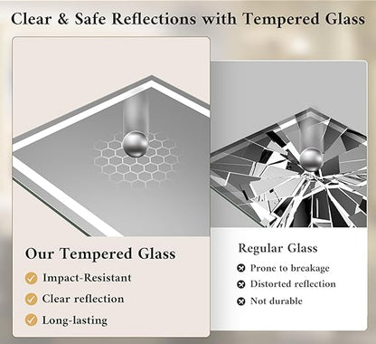 Modern Frontlit LED Vanity Mirror – Anti-Fog - Shatterproof - Dimmable Wall-Mounted Bathroom Mirror - Lumens Depot