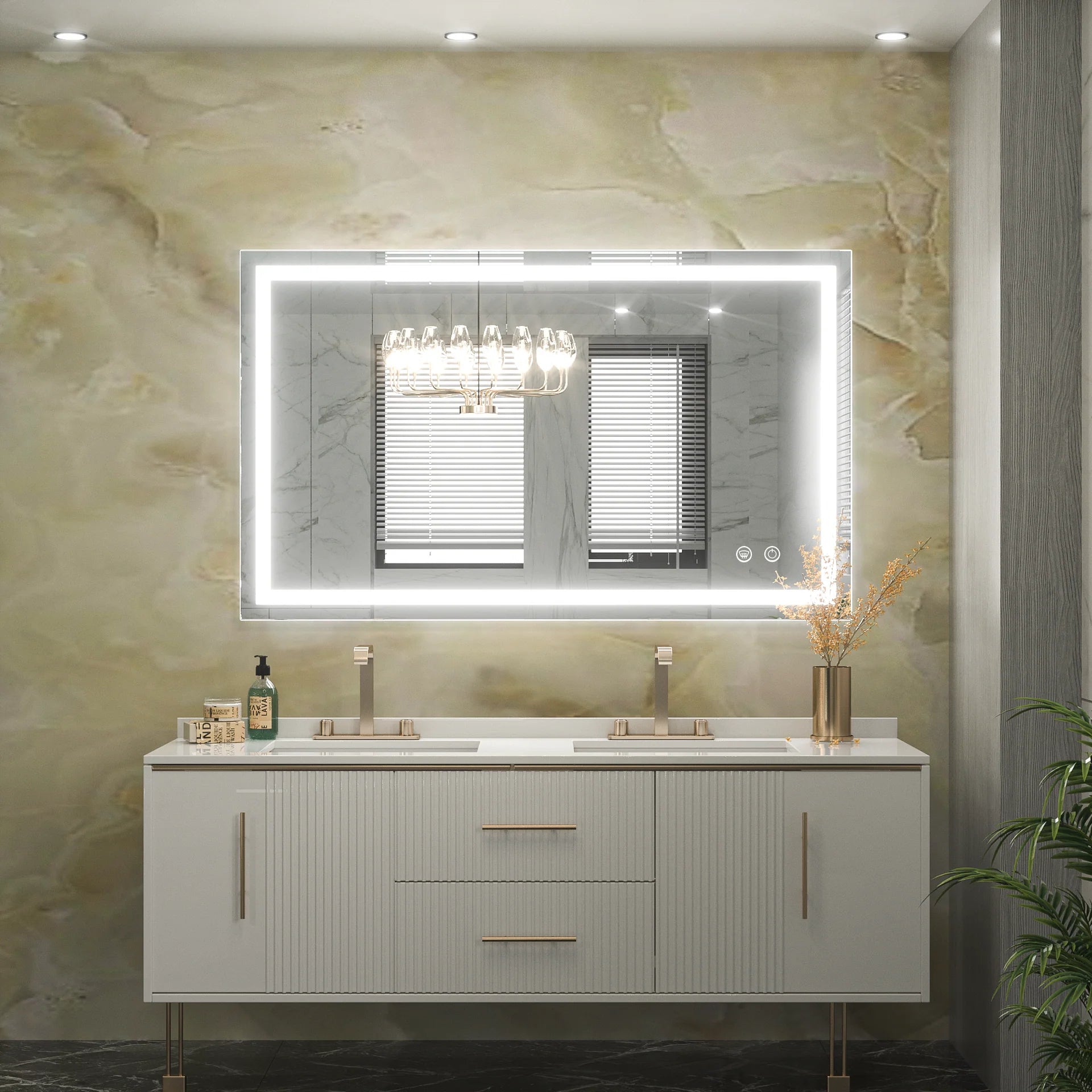 Modern Frontlit LED Vanity Mirror – Anti-Fog - Shatterproof - Dimmable Wall-Mounted Bathroom Mirror - Lumens Depot
