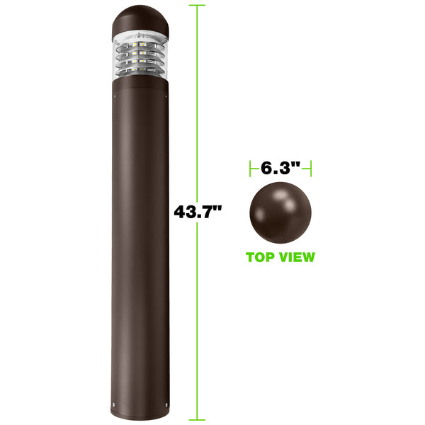 LED Bollard Light – 24W/19W/14W - Round Pole Included - Wattage & Color Selectable - Outdoor Pathway Lighting - Lumens Depot