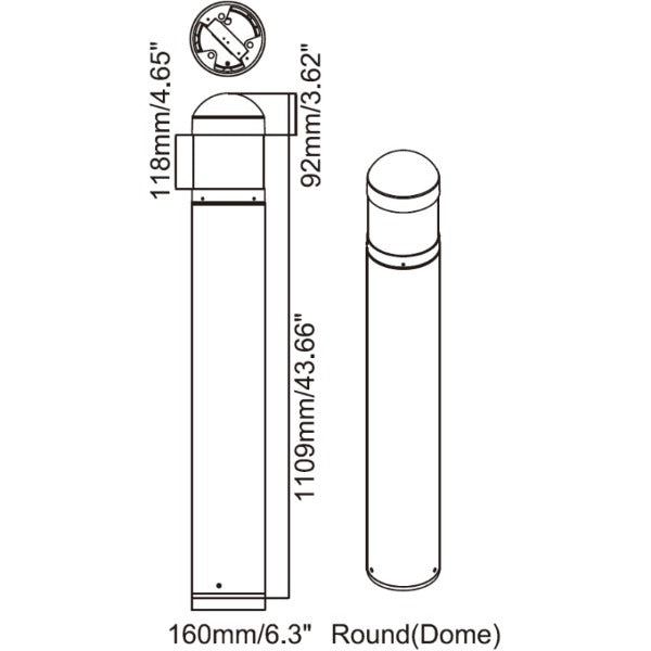 LED Bollard Light – 24W/19W/14W - Round Pole Included - Wattage & Color Selectable - Outdoor Pathway Lighting - Lumens Depot