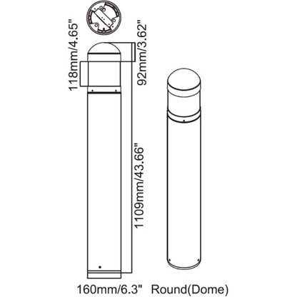 LED Bollard Light – 24W/19W/14W - Round Pole Included - Wattage & Color Selectable - Outdoor Pathway Lighting - Lumens Depot