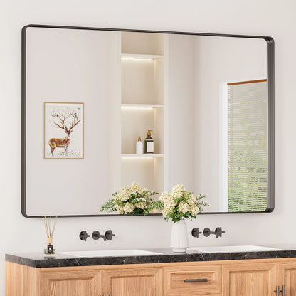 Black Hard Corner Thin Frame Metal Mirror – Modern Rectangular Wall-Mounted Mirror - Lumens Depot