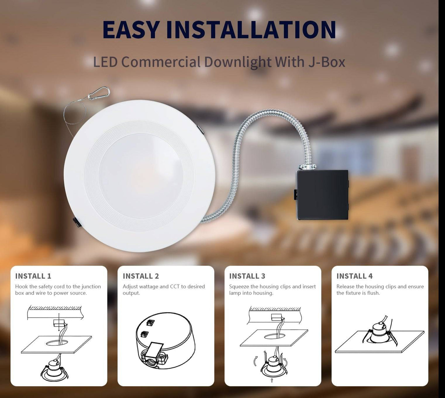 10 Inch Recessed LED Downlight with Junction Box - Selectable 3Wattage(22-35W) & 3CCT(3000K-5000K),0-10V Dimming - Lumens Depot