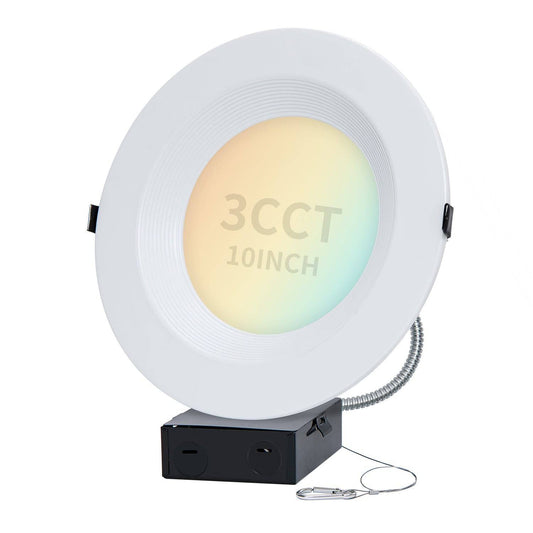 10 Inch Recessed LED Downlight with Junction Box - Selectable Wattage(22/28/35W) & CCT(3000K/4000K/5000K), 3700 Lumens, 0-10V Dimming - ETL & Energy Star Listed - Lumens Depot