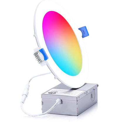 4 Inch WIFI Smart Flat Slim LED Downlight - 10W RGB with Junction Box, 650LM, AC100-130V - ETL listed - Lumens Depot