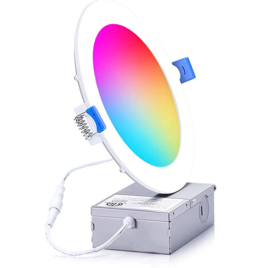 4 Inch WIFI Smart Flat Slim LED Downlight - 10W RGB with Junction Box, 650LM, AC100-130V - ETL listed - Lumens Depot