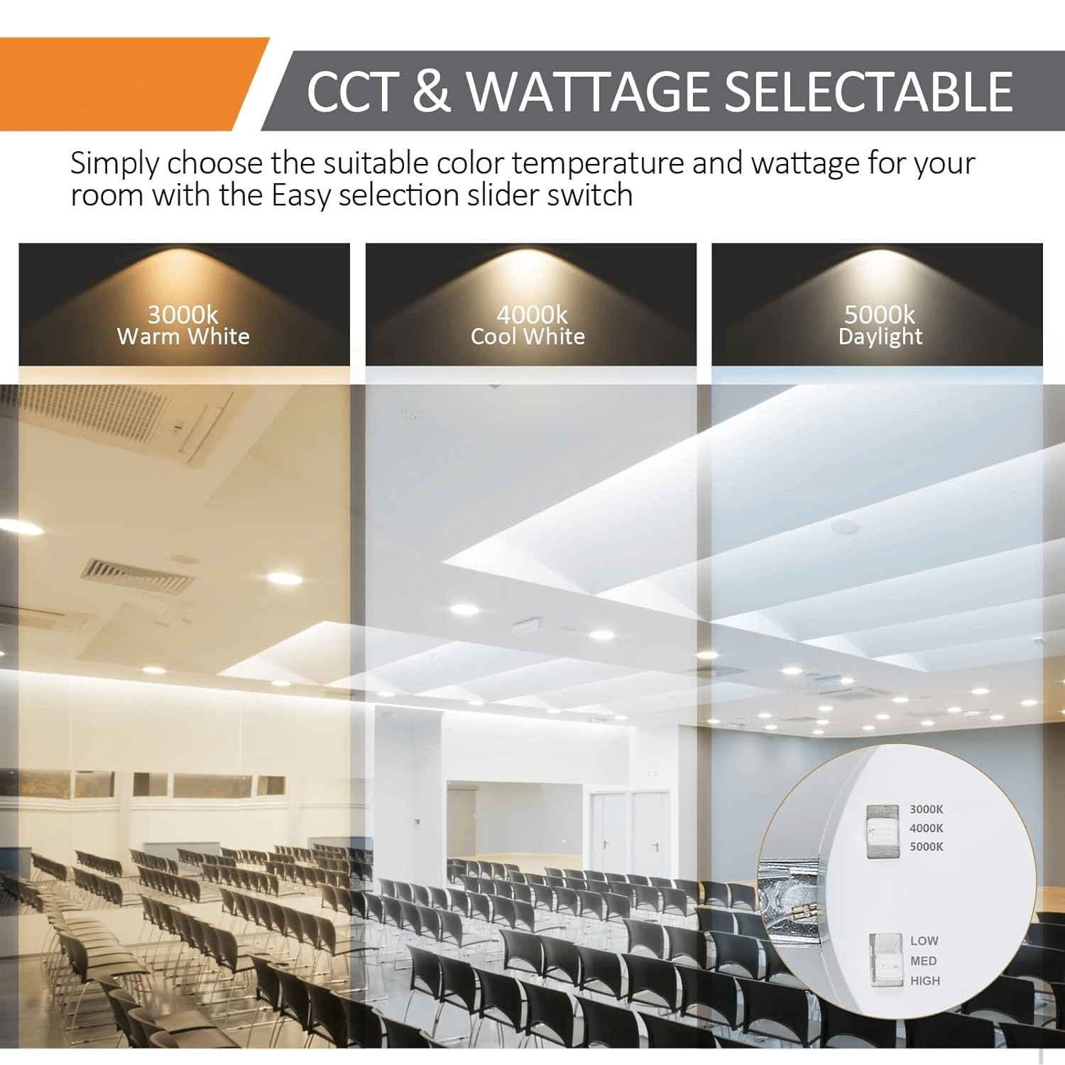 LED Commercial Downlight, 6 Inch, 120-277V, 12W/16W/20W, Selectable Watts and CCT- 1900 Lumens - Lumens Depot