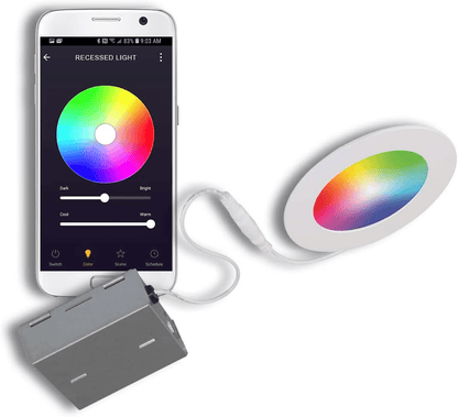 6 Inch WIFI Smart Flat Slim LED Downlight - 12W, RGB with Junction Box, 900LM, 100-130V AC, ETL listed - Lumens Depot