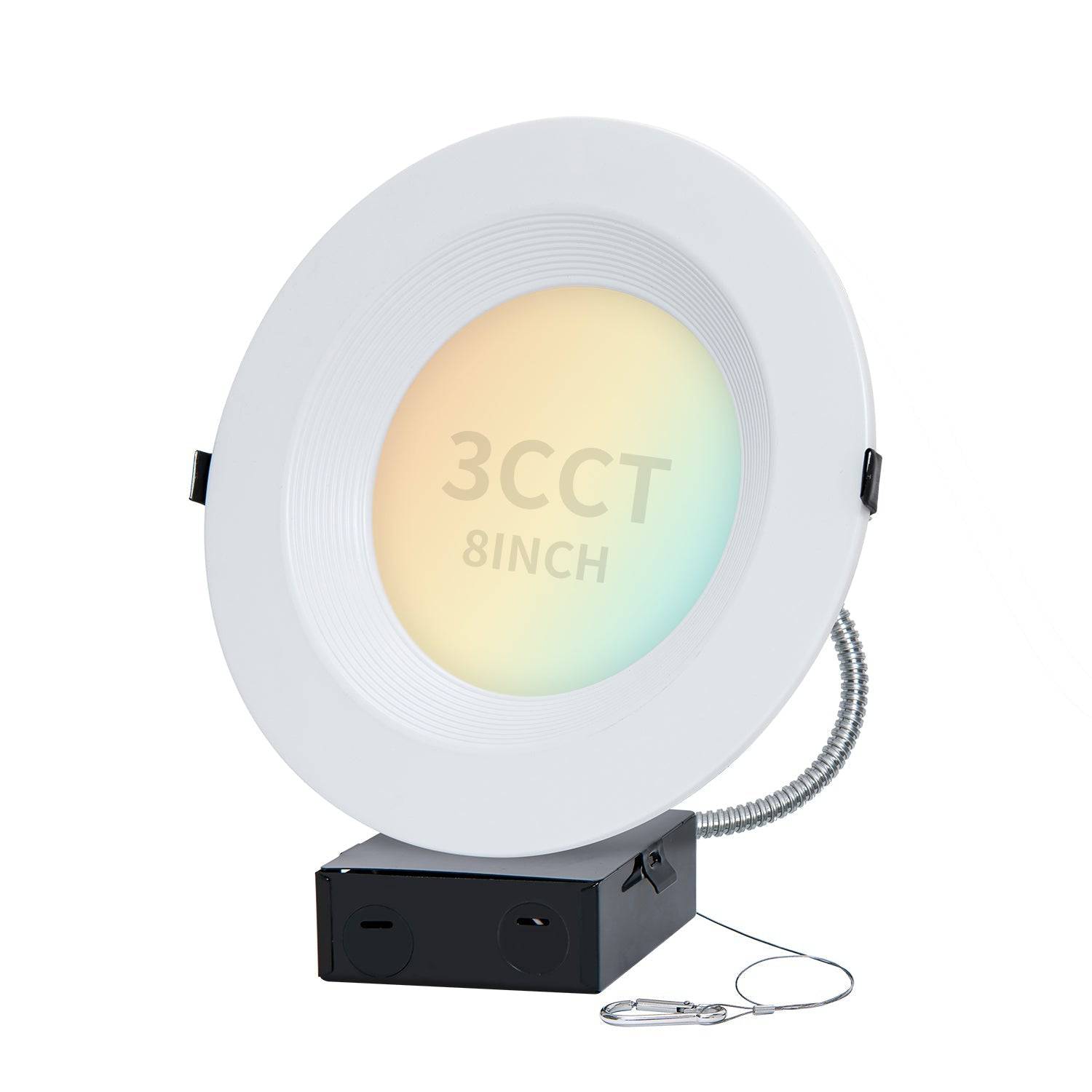 8 Inch Recessed LED Commercial Downlight with J-Box - Wattage Adjustable 16W/21W/27W, CCT Selectable (3000K/4000K/5000K ),120-277V - Lumens Depot