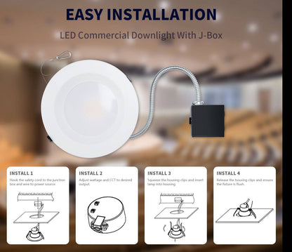 8 Inch Recessed LED Commercial Downlight with J-Box - Wattage Adjustable 16W/21W/27W, CCT Selectable (3000K/4000K/5000K ),120-277V - Lumens Depot