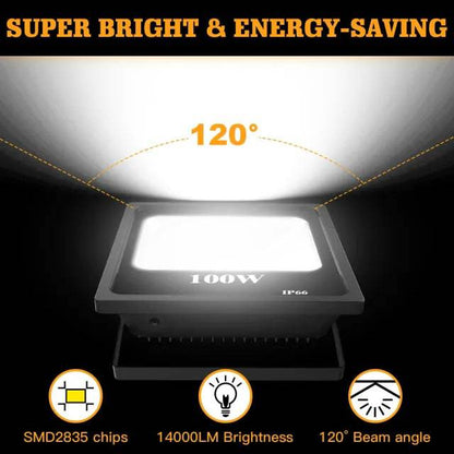 100W LED Flood Light, 5000K Daylight White, 14000 Lumens, IP65 Waterproof, 120° Beam Angle, 120V AC - Lumens Depot