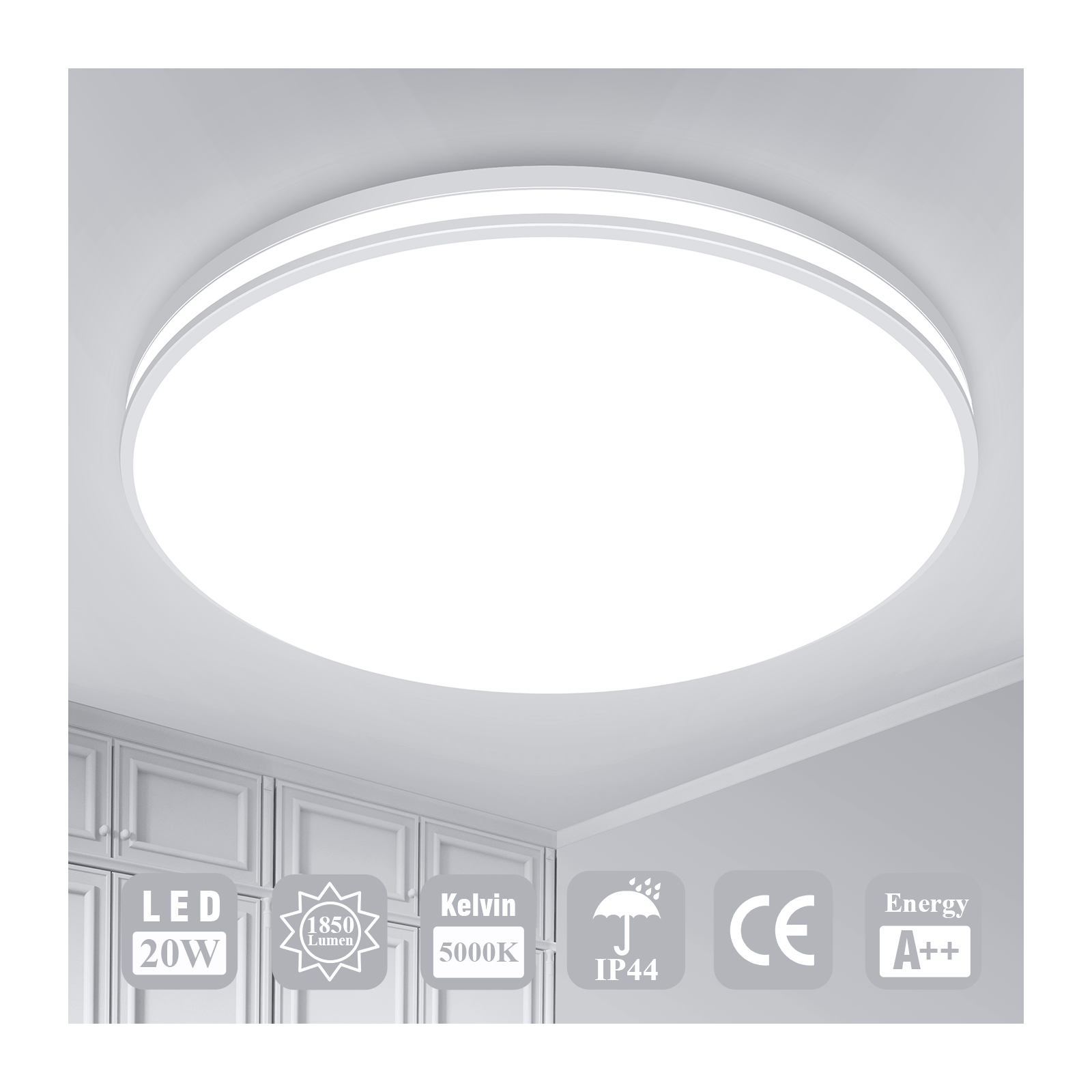 Flush Mount Ceiling Light - 10.2 inches- Square, 20W, 1850LM, IP44 Waterproof, 5000K Daylight White - Ideal for Home and Office Lighting - Lumens Depot