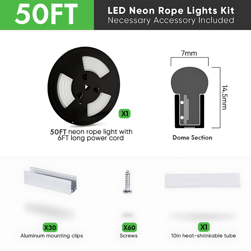 Pro Select Cool White LED Neon Rope Light -  6500K, 7W/Meter and 220LM/W - IP65. Energy Efficiently- ETL Listed - Lumens Depot