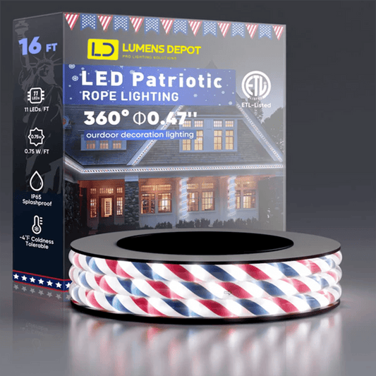 110V Red, White, and Blue Patriotic Rope Light - 11000K LED - Lumens Depot