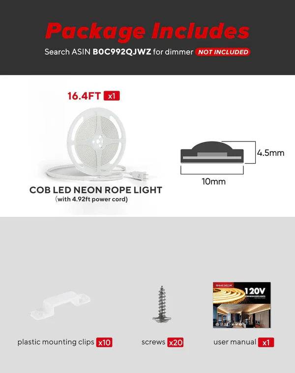 110V Ultra Bright COB LED Neon Rope Light - 2800K Warm White, 800 Lumens per Meter - Lumens Depot