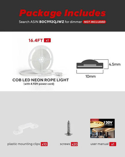 110V Ultra Bright COB LED Neon Rope Light - 2800K Warm White, 800 Lumens per Meter - Lumens Depot