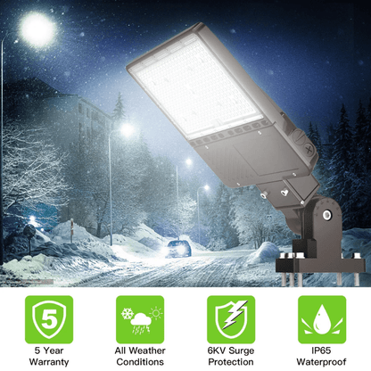 150W LED Shoebox Pole Light with Built in Photocell- Wattage Tunable (150W/120W/90W) 23,532 Lumens, 5000K Daylight, Ideal for Universal Mounting (Square/Round) Pole - Lumens Depot