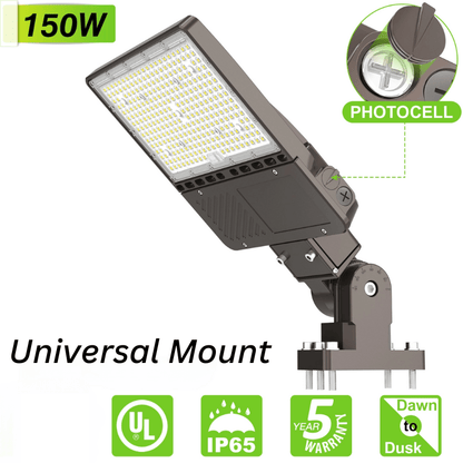 150W LED Shoebox Pole Light with Built in Photocell- Wattage Tunable (150W/120W/90W) 23,532 Lumens, 5000K Daylight, Ideal for Universal Mounting (Square/Round) Pole - Lumens Depot