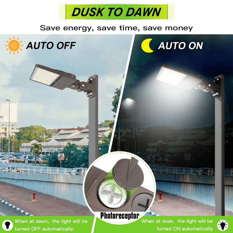 150W LED Shoebox Pole Light with Built in Photocell- Wattage Tunable (150W/120W/90W) 23,532 Lumens, 5000K Daylight, Ideal for Universal Mounting (Square/Round) Pole - Lumens Depot