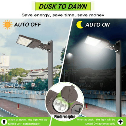 150W LED Shoebox Pole Light with Built in Photocell- Wattage Tunable (150W/120W/90W) 23,532 Lumens, 5000K Daylight, Ideal for Universal Mounting (Square/Round) Pole - Lumens Depot