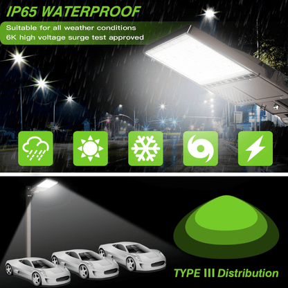 150W LED Shoebox Pole Light with Built in Photocell- Wattage Tunable (150W/120W/90W) 23,532 Lumens, 5000K Daylight, Ideal for Universal Mounting (Square/Round) Pole - Lumens Depot
