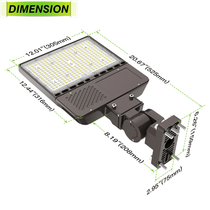 150W LED Shoebox Pole Light with Built in Photocell- Wattage Tunable (150W/120W/90W) 23,532 Lumens, 5000K Daylight, Ideal for Universal Mounting (Square/Round) Pole - Lumens Depot