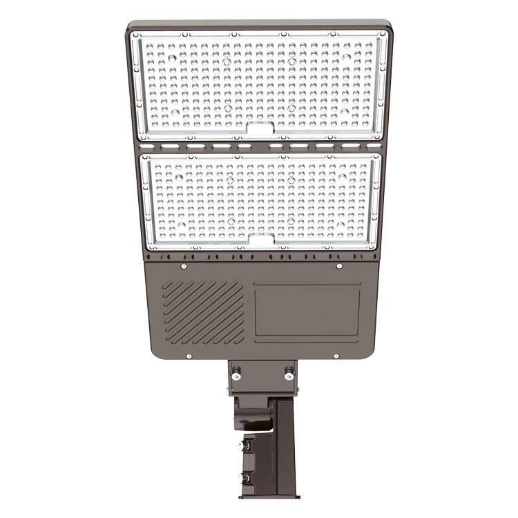 320W LED Shoebox Pole Light - 5000K Daylight, Dusk to Dawn Sensor, Slip Fitter Mount for Parking Lots - Lumens Depot