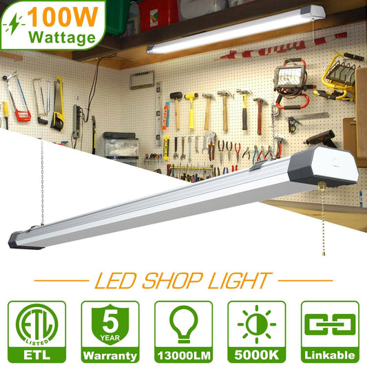 100W Linkable LED Shop Light | 4FT 13000LM 5000K | With Plug | 120V LED Garage Ceiling Workshop Light | ON/Off Pull Chain | Suspended & Flush Mount - Lumens Depot