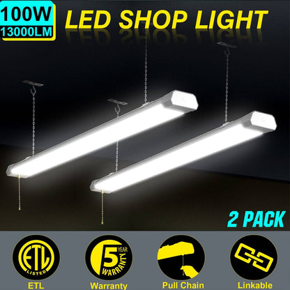 100W Linkable LED Shop Light | 4FT 13000LM 5000K | With Plug | 120V LED Garage Ceiling Workshop Light | ON/Off Pull Chain | Suspended & Flush Mount - Lumens Depot