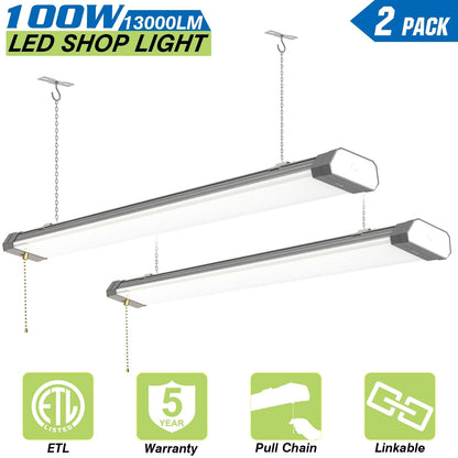 100W Linkable LED Shop Light | 4FT 13000LM 5000K | With Plug | 120V LED Garage Ceiling Workshop Light | ON/Off Pull Chain | Suspended & Flush Mount - Lumens Depot