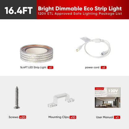 110V Eco LED Strip Light, 2800K Warm White, Energy-Efficient, 331 Lumens per Meter - Lumens Depot