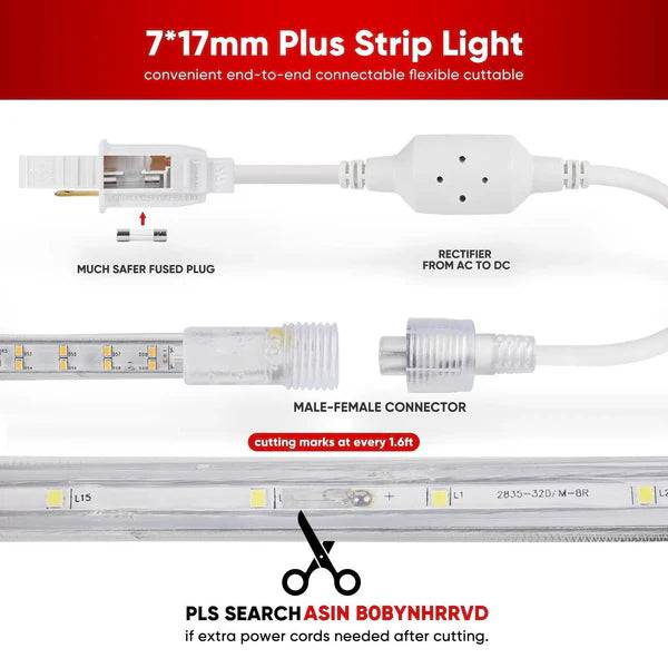 110V Super Bright Double Row Plus LED Strip, 2800K Warm White, 510 Lumens per Meter - Lumens Depot