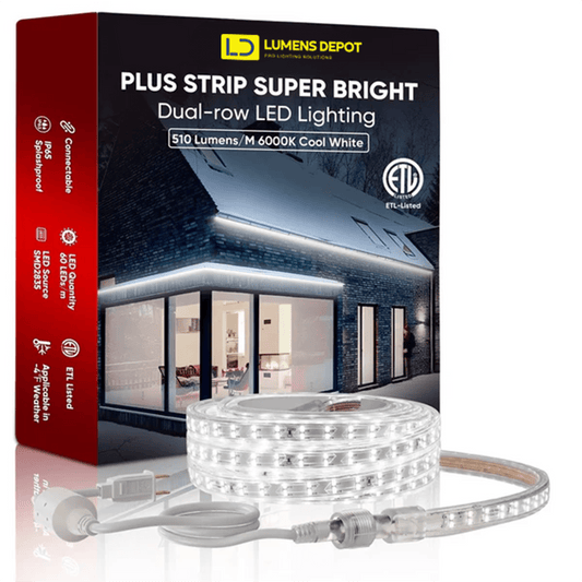 110V Super Bright Double Row Plus LED Strip, 6000K Cool White, 510 Lumens per Meter - Lumens Depot