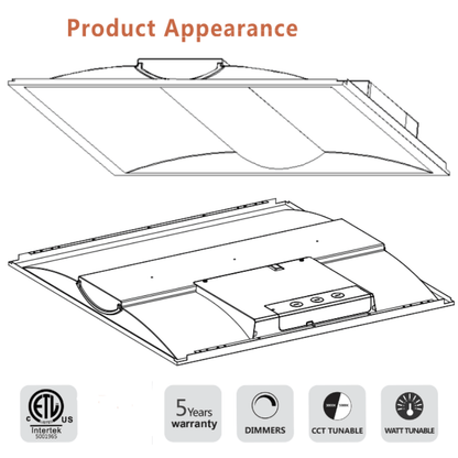 2x2 LED Troffer Lights, Selectable Wattage (30W/35W/40W) and CCT (3500K/4000K/5000K) with 130LM/Watt - ETL and DLC 5.1 - Lumens Depot