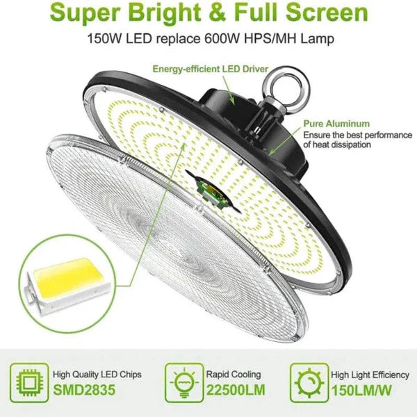 LED UFO High Bay Light, 150W, CCT 5000K, 20,852 Lumens, 100-277 VAC - Lumens Depot