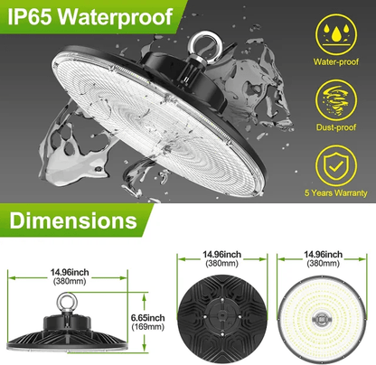 240W LED UFO High Bay Light - Selectable Wattage(150W/200W/240W) & CCT(3000K/4000K/5000K), High-Lumen(150LM/W) - UL, cUL & DLC Certified - Lumens Depot