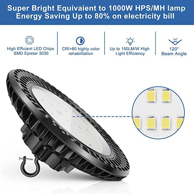 300W UFO LED High Bay Light - 41,000 Lumens, 5000K Daylight, Dimmable, IP65 Waterproof for Industrial and Commercial Use - Lumens Depot