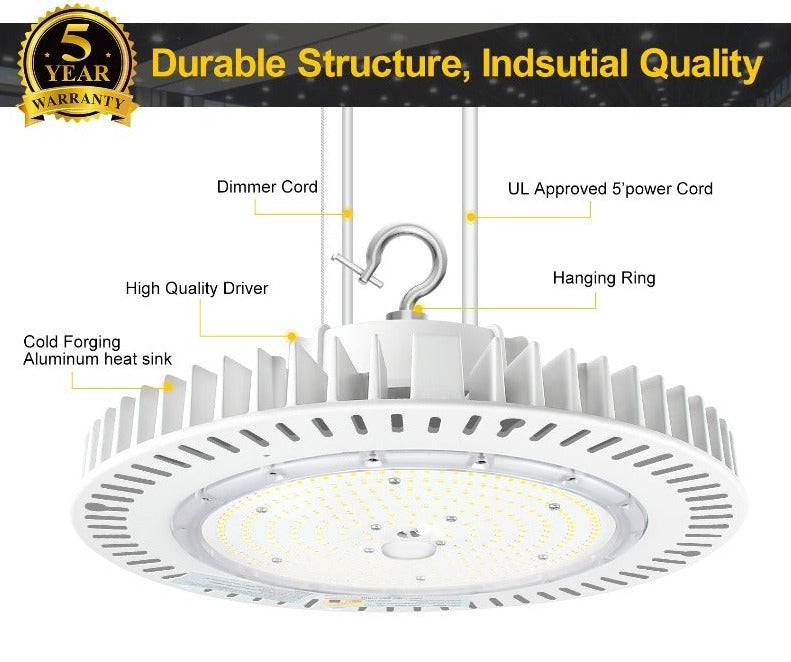 150W UFO High Bay LED Light – 22500 Lumens, 5000K Daylight, Dimmable, Energy-Efficient Commercial Lighting for Warehouses, Factories & Large Spaces - Lumens Depot