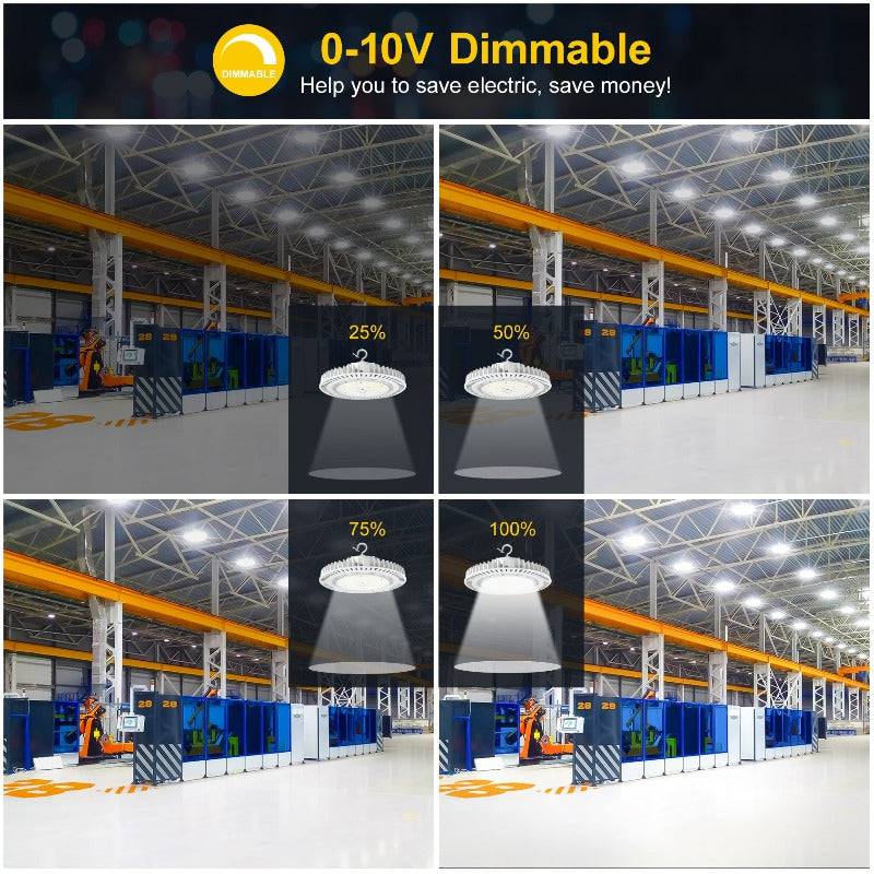 150W UFO High Bay LED Light – 22500 Lumens, 5000K Daylight, Dimmable, Energy-Efficient Commercial Lighting for Warehouses, Factories & Large Spaces - Lumens Depot