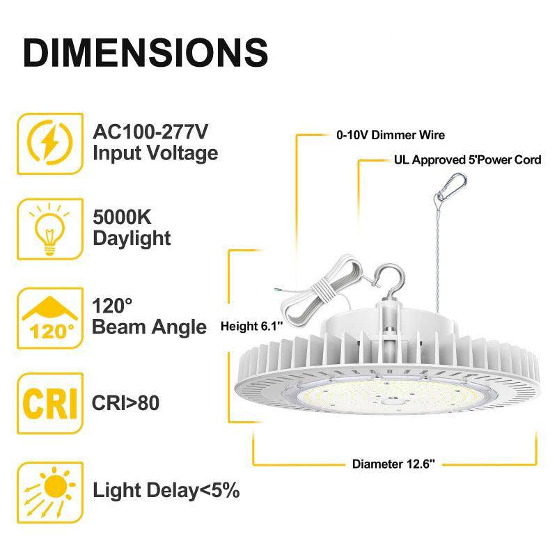 150W UFO High Bay LED Light – 22500 Lumens, 5000K Daylight, Dimmable, Energy-Efficient Commercial Lighting for Warehouses, Factories & Large Spaces - Lumens Depot