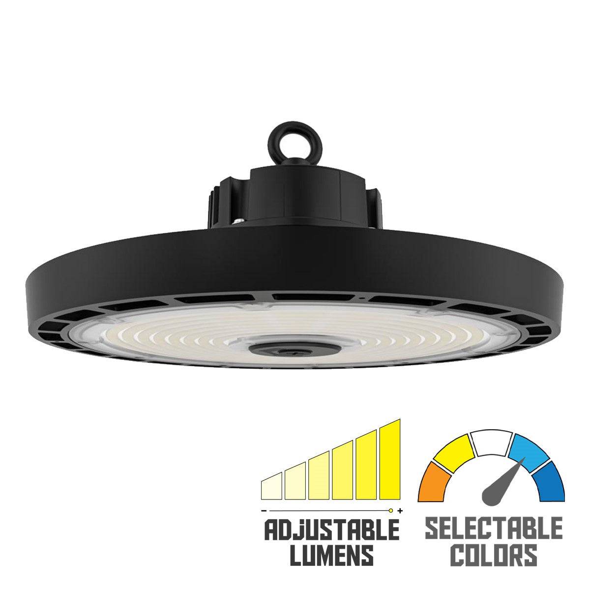 150W UFO LED High Bay Light, Selectable Wattage(80W/100W/150W) & CCT(4000K/5000K), 0-10V Dimmable, AC100-277V, CRI>80, ETL Certified - Lumens Depot