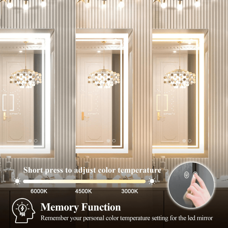Modern 3-Color Frontlit LED Bathroom Mirror - Ambiance, Practicality, and Contemporary Touch 3000K-4500K-6000K - Lumens Depot
