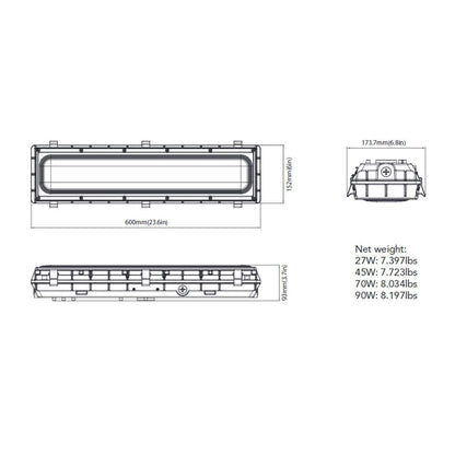 8FT LED Vapor Tight Light, 65-90W, 3CCT, 120-277V, 130LM/W, Dimmable, UL/DLC Listed - Lumens Depot