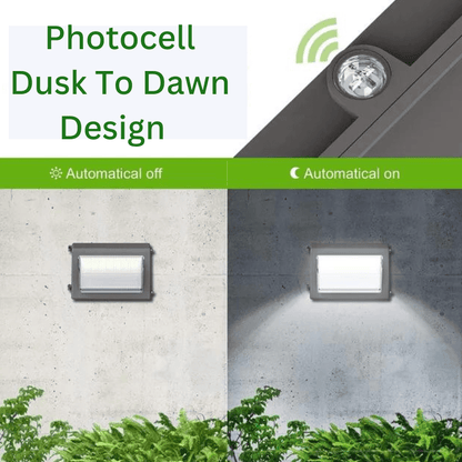 100W LED Wall Pack Light with Built-in Photocell Sensor, Adjustable Wattage (100W/80W/60W) & CCT (3000K/4000K/5000K), 130lm/W – UL & DLC Listed - Lumens Depot