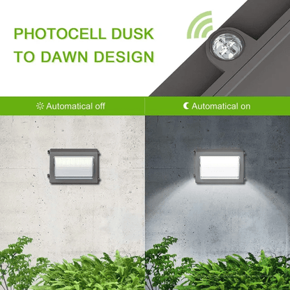 120W LED Wall Pack Light, Selectable Wattage (80W/100W/120W) & CCT (3000K/4000K/5000K), 100-277V with Photocell, IP65 LED Outdoor Wall Lights - ETL & DLC Listed - Lumens Depot