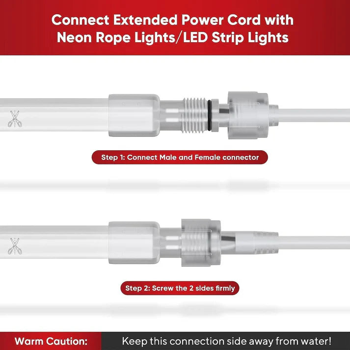 10FT Male-to-Female Extension Power Cord for LED Neon Rope & Strip Lights - Lumens Depot