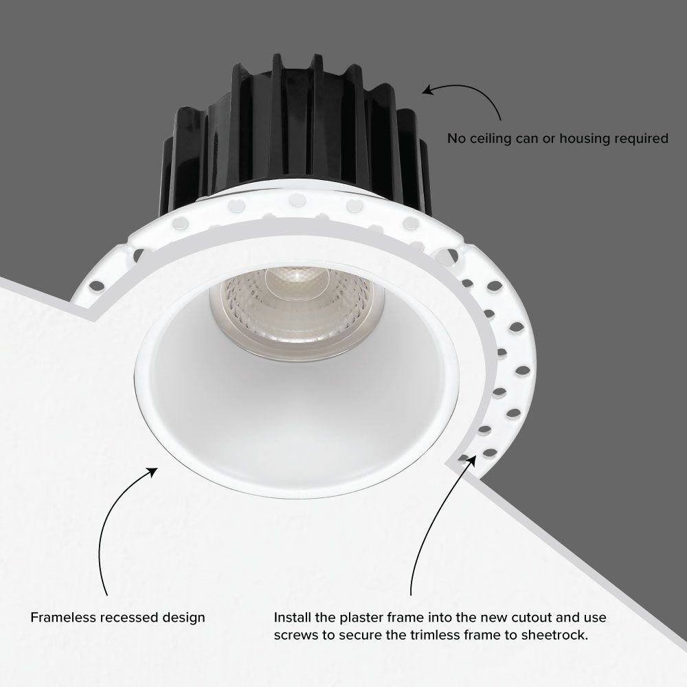 1" Trimless LED Recessed Light, 9W, Dimmable, 2700K-5000K