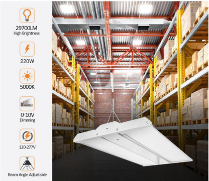 220W Adjustable Panel Integrated LED High Bay Light, Dimmable Linear Fixture